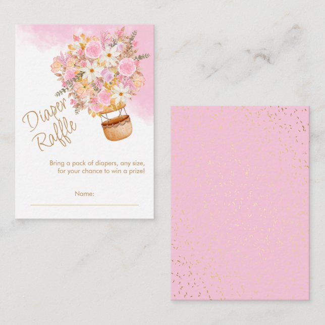 Cartão De Informações Raffle Fralda Balão de Ar Quente Rosa (Frente/Verso)