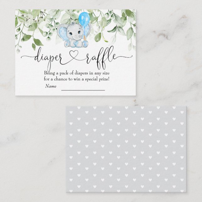 Cartão De Informações Raffle Fralda Chá de fraldas Elefante-Bonito (Frente/Verso)