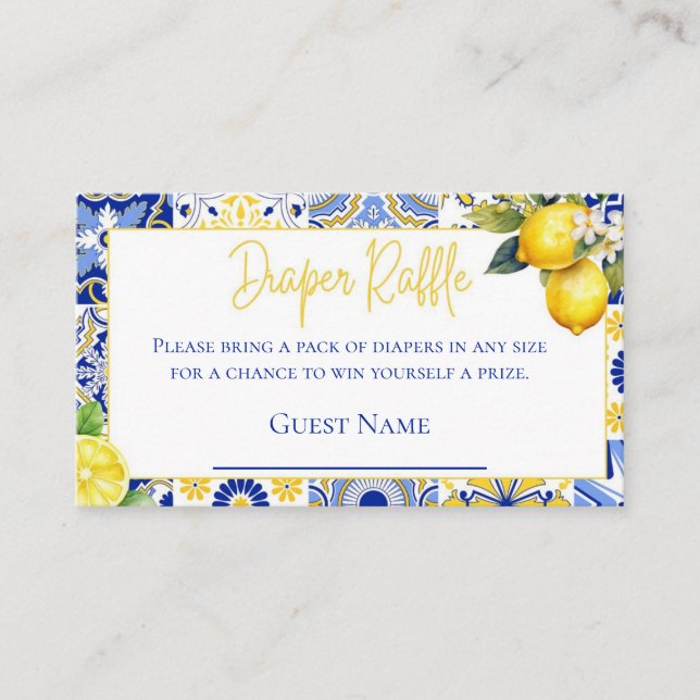 Cartão De Informações Raffle Fralda de limão Azulejos azuis (Frente)