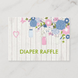 Cartão De Informações Raffle Fralda Mason Jar, rosa e azul