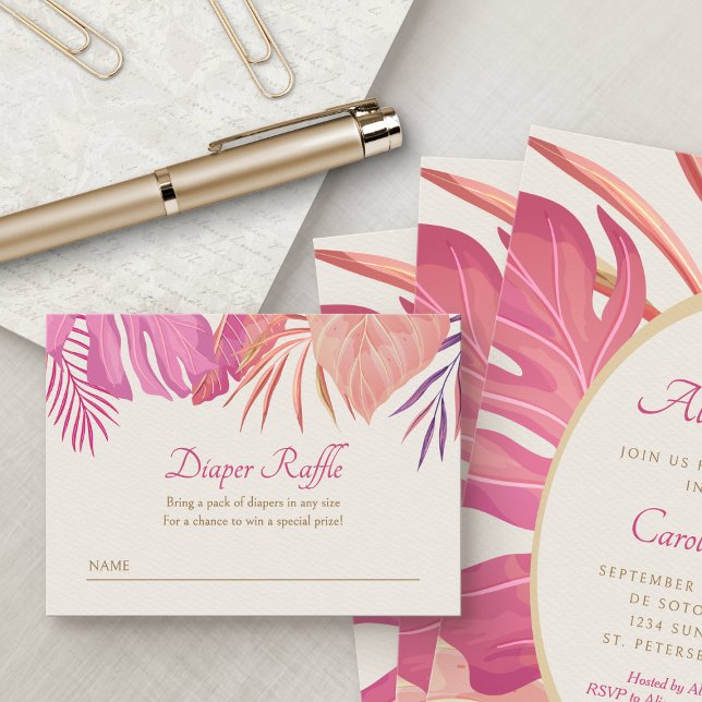 Cartão De Informações Raffle, Fralda Rosa Tropical de Praia (Criador carregado)