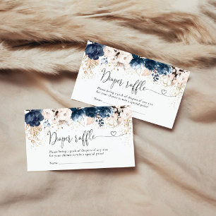 Cartão De Informações Raffle marinho Azul e Rosa Dusty