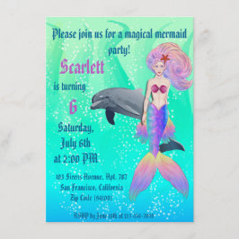 Cartão De Informações Rainbow Mermaid com Dolphin Summer Birday