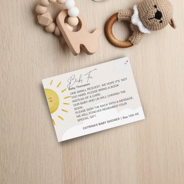 Cartão De Informações Raio de Sol Nuvens Livros Neutros Bebê Pequeno (Criador carregado)