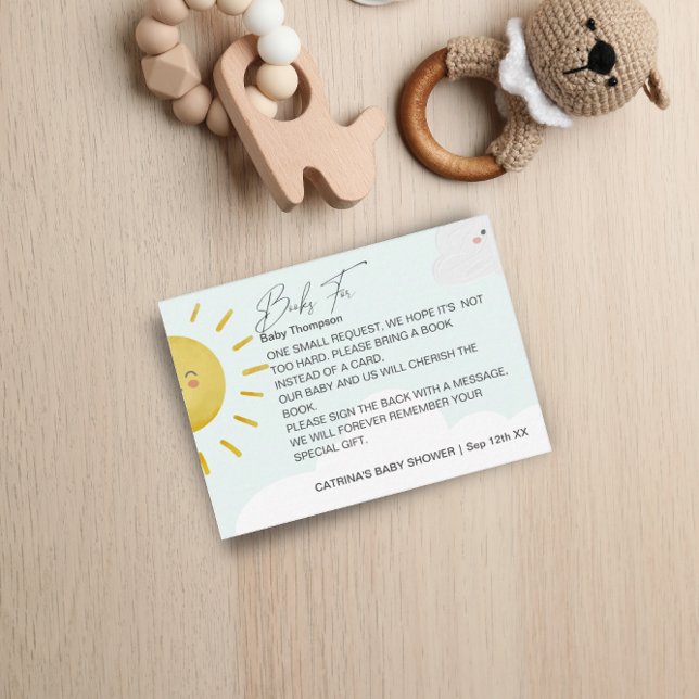 Cartão De Informações Raio de Sol Nuvens Livros Neutros Bebê Pequeno (Criador carregado)