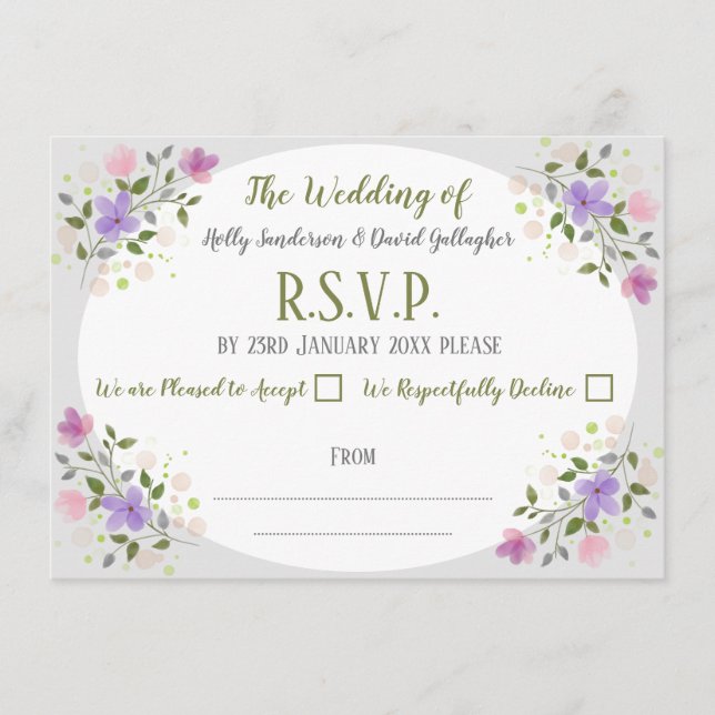 Cartão De Informações Raminhos de Flores numa Resposta de Casamento (Frente)