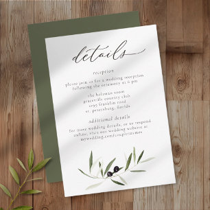 Cartão De Informações Ramo de Oliveira Aquarela Casamento Minimalista El