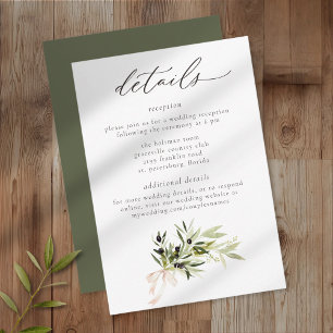 Cartão De Informações Ramo de Oliveira Aquarela Casamento Minimalista El