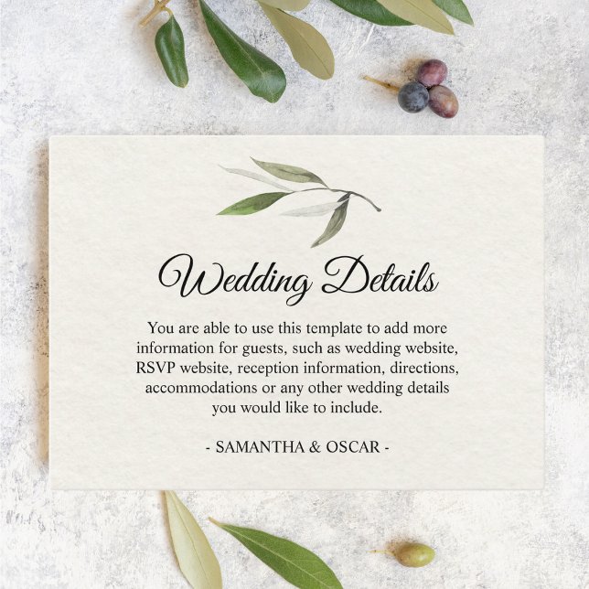 Cartão De Informações Ramo de Oliveira Verde Aquarela Moderna (Criador carregado)