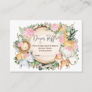 Cartão De Informações Rapariga-Fralda-Bebê-Safari-Rosa-Rosa-Rosa