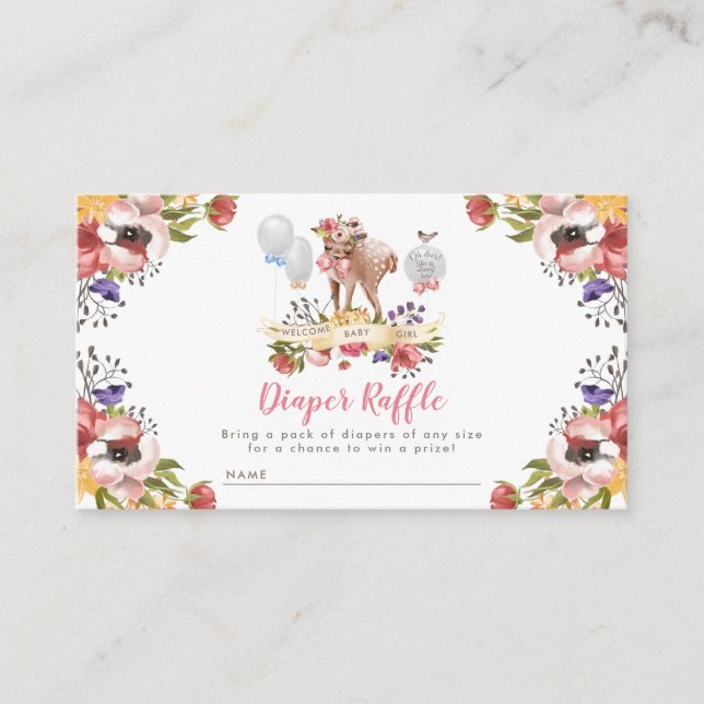 Cartão De Informações Rapariga Oh Deer Fralda Raffle (Frente)