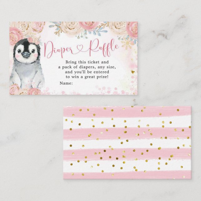 Cartão De Informações Rapariga Pinguim Inverno Floco de Neve Raffle (Frente/Verso)