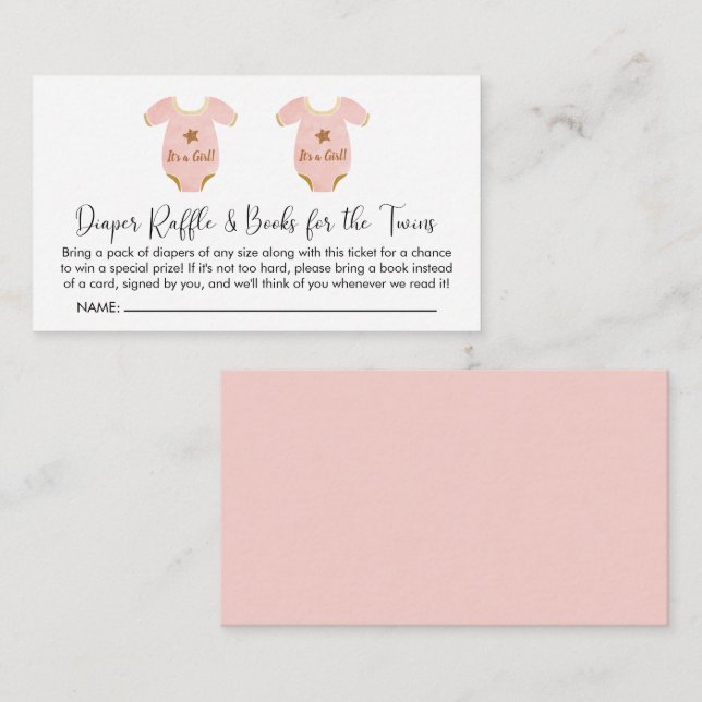 Cartão De Informações Raparigas Gêmeas Fralda Raffle Livro Chá de fralda (Frente/Verso)