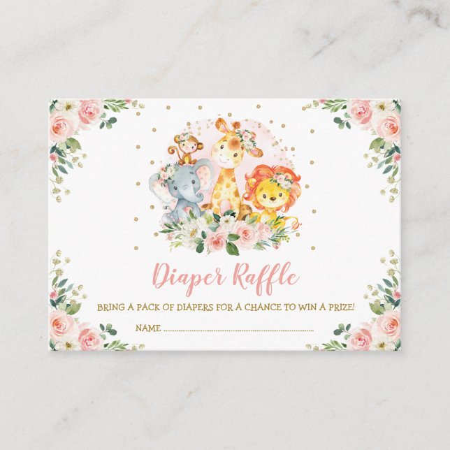 Cartão De Informações Raparigas Selva Safari Animais Selvagens Fralda Ra (Frente)