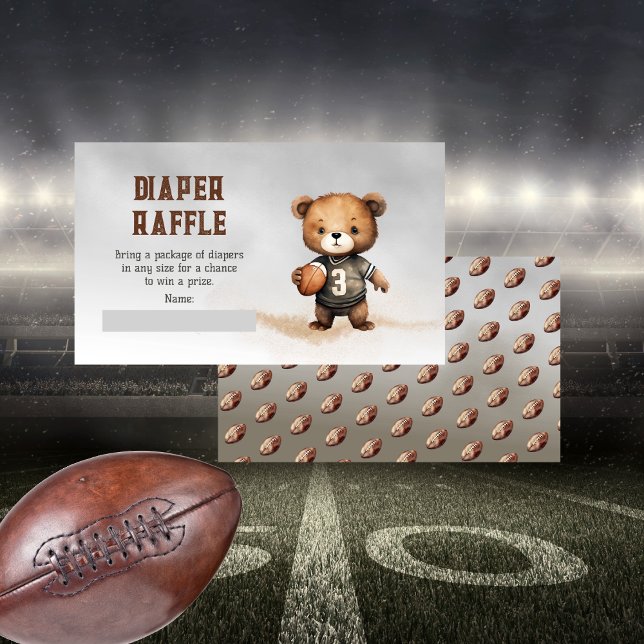 Cartão De Informações Rapaz Urso Americano de Futebol Raffle (Teddy Bear Boy American Football Baby Shower "Diaper Raffle" Insert Card - Bearly Wait Collection)