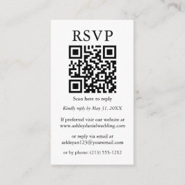Cartão De Informações Rascunhos Negros de QR RSVP de Casamento Simples M