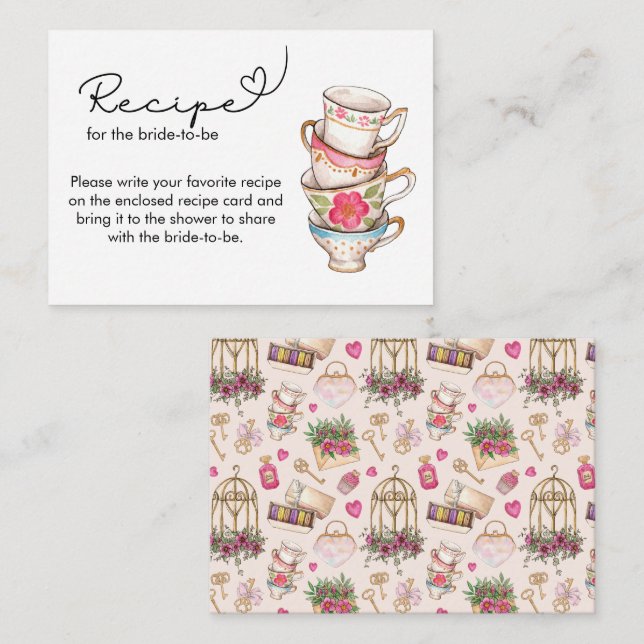 Cartão De Informações Receita Bridal Moderna do Partido do Chá Branco e  (Frente/Verso)