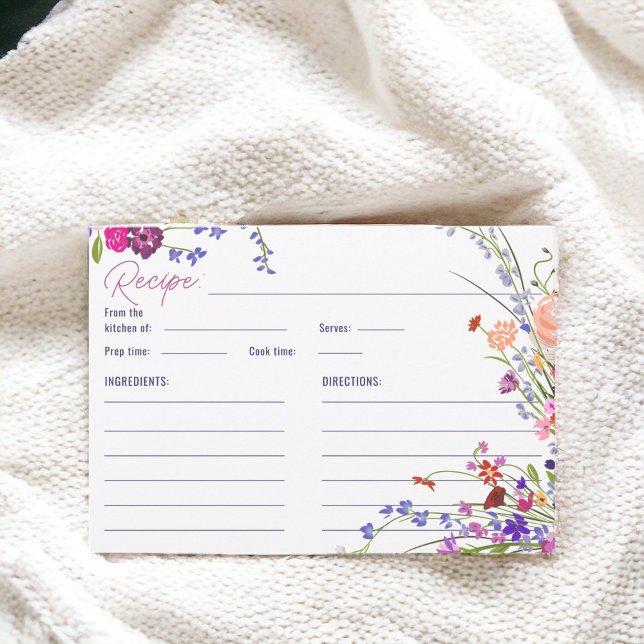 Cartão De Informações Receita de Chá de panela Floral Pintada À Mão (Hand Painted Floral Bridal Shower Recipe Enclosure Card)