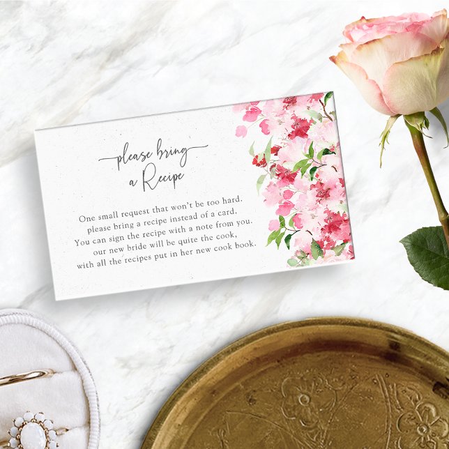 Cartão De Informações Receita Floral (Red and Pink Roses Floral Recipe Enclosure Card for Bridal Shower by Painted Paperie
)