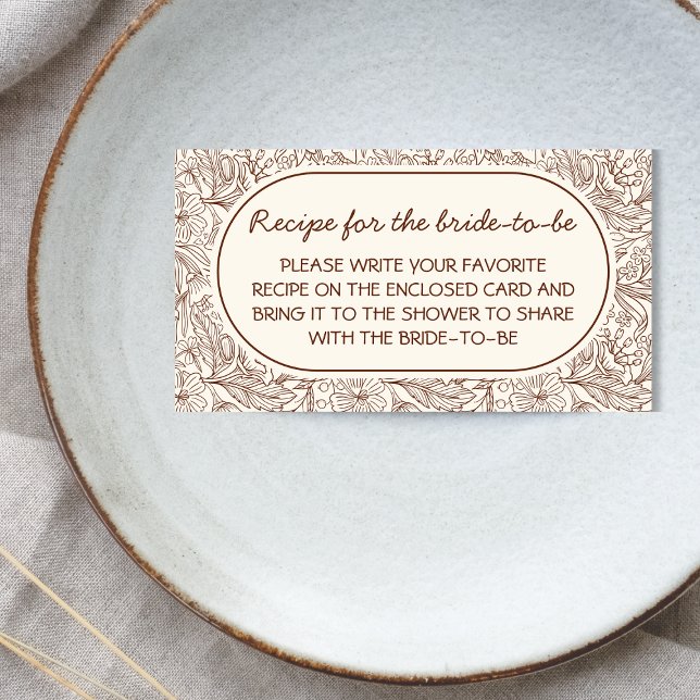 Cartão De Informações Receita Para a Noiva Floral Marrom Manuscrita (Recipe For Bride Floral Brown Handwritten Enclosure Card)