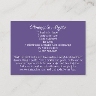 Cartão De Informações Receita roxa da bebida da assinatura do casamento