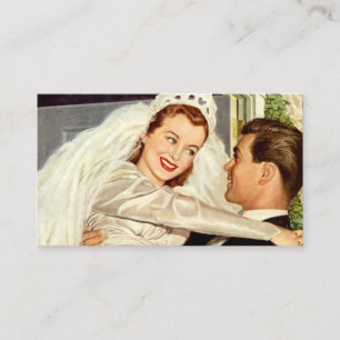 Cartão De Informações Recém-casados Vintage, Noiva e Noivo Felizes