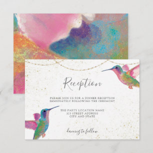 Cartão De Informações Recepção Aquarela de Beija-flores Florais Colorido