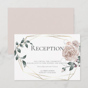 Cartão De Informações Recepção   Aquarela Floral Rosa Poeirento Dourado