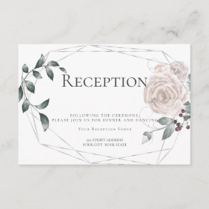 Cartão De Informações Recepção   Aquarela Rosa Floral Empoeirada Prata