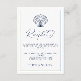 Cartão De Informações Recepção Azul de Seashell de Casamento de Praia