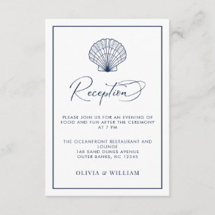 Cartão De Informações Recepção Azul de Seashell de Casamento de Praia