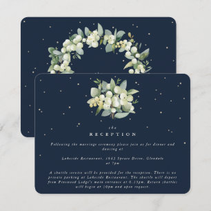 Cartão De Informações Recepção com Buquê de Snowberry Azul-Marinho e Euc