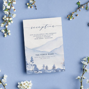 Cartão De Informações Recepção de Aquarela Azul Rústica de Montanha