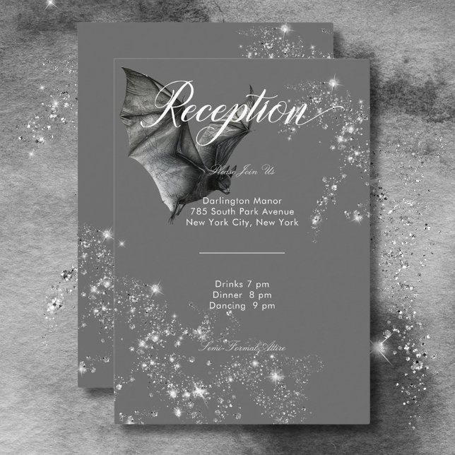 Cartão De Informações Recepção de Bat e Diamantes com Glam das Trevas Es (Dark Halloween Glam Bat & Diamonds Reception Enclosure Card)