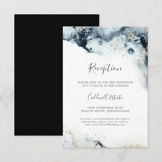 Cartão De Informações Recepção de Casamento Abstrata em Aquarela Azul-Ma (Frente/Verso)