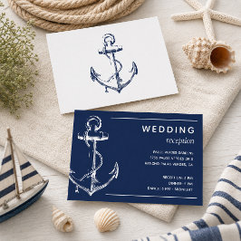 Cartão De Informações Recepção de Casamento Âncora Náutica Marinha