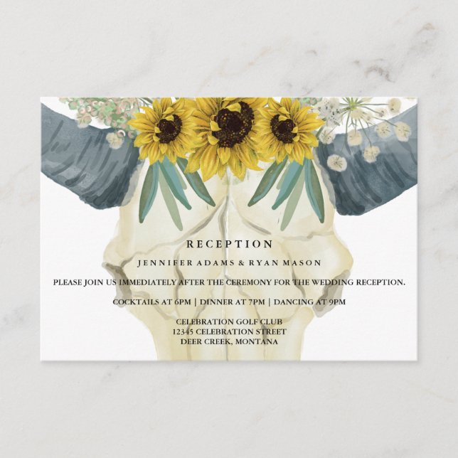 Cartão De Informações Recepção de Casamento Aquarela Crânio de Touro Gir (Frente)