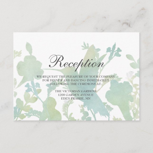 Cartão De Informações Recepção de Casamento Aquarela Jardim com Beija-fl (Frente)