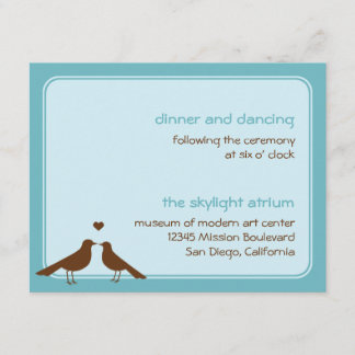 Cartão De Informações Recepção de casamento azul de aves amantes contemp