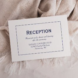 Cartão De Informações Recepção de Casamento Azul Naval Branco Moderna
