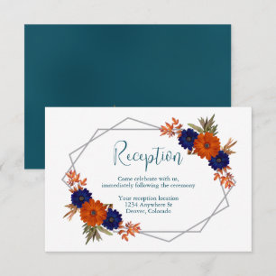 Cartão De Informações Recepção de Casamento Azul Naval Laranja Outono Rú