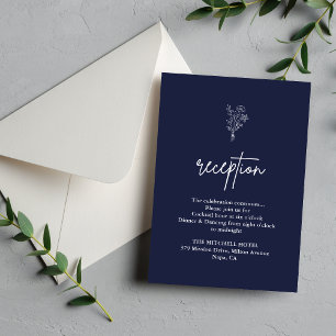 Cartão De Informações Recepção de Casamento Azul-Navy Boho Botânico