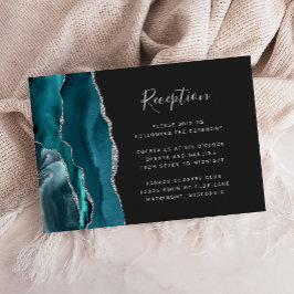 Cartão De Informações Recepção de Casamento Azul Teal Prata Ágata Escura