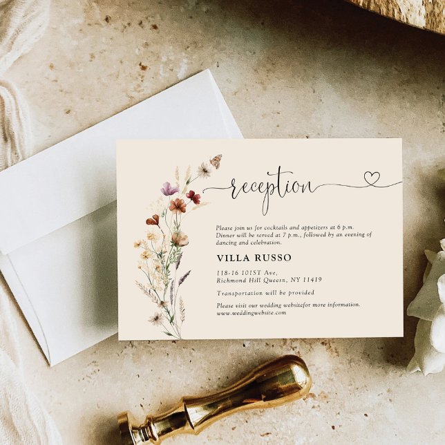 Cartão De Informações Recepção de Casamento Boho Tiny Wildflower (Criador carregado)