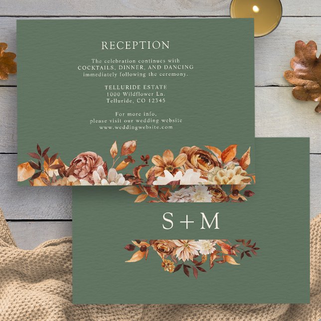 Cartão De Informações Recepção de casamento Botânica Sage Fall Terracott (Sage Fall Terracotta Botanical Wedding Reception Enclosure Card by Painted Paperie
)