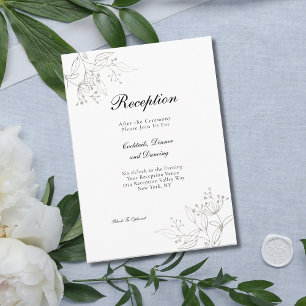 Cartão De Informações Recepção de Casamento Botânico Prateado Minimalist