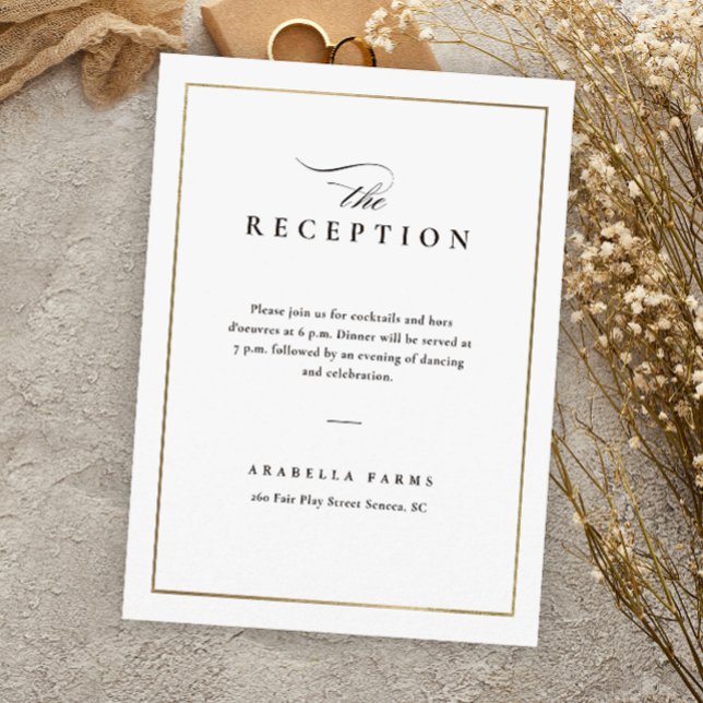 Cartão De Informações Recepção de casamento branca e preto clássico Eleg (Criador carregado)