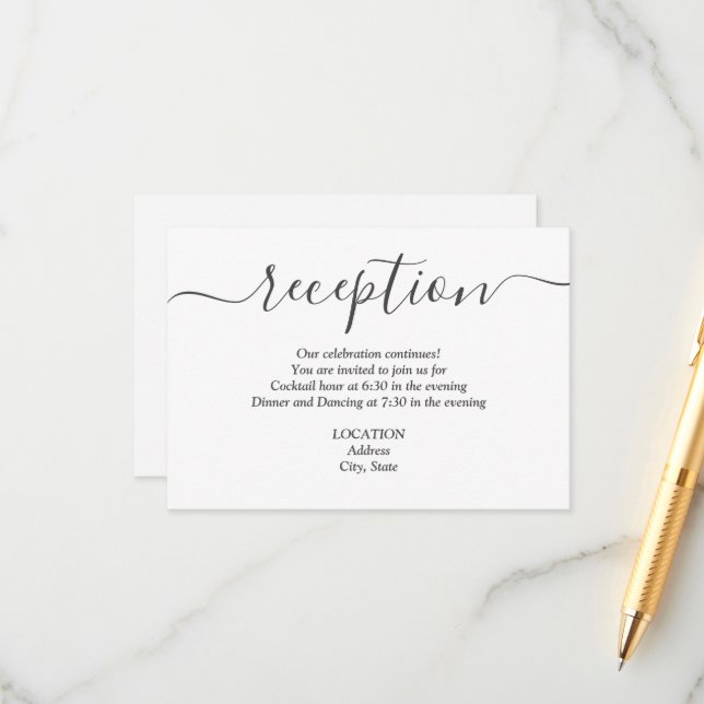 Cartão De Informações Recepção de casamento branca e preto simples (Frente/Verso In Situ)