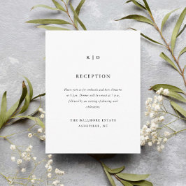 Cartão De Informações Recepção de casamento branca e preto simples