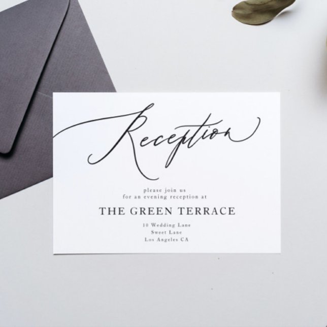 Cartão De Informações Recepção de casamento branca preto tradicional (Criador carregado)